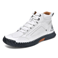 Cross-border PU Leather Handmade Stitching Ankle Boots Flat Lace-up Casual Shoes