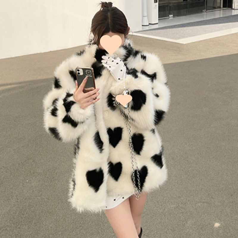 Black And White Love Environmental Protection Furry Coat