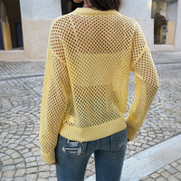 Loose Relaxed Openwork Cardigan Sweater In Knit Fabric