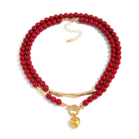 Vintage Red Acrylic Beaded Bent-Tube Necklace