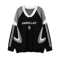 Racing Motorcycle Sweater Loose Casual Contrast Color