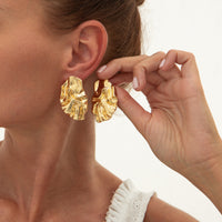Liquid Metal Pleated Flower Stud Earrings