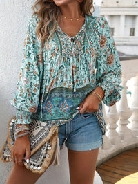 European And American Printed Shirt Women V-neck Long Sleeve Top