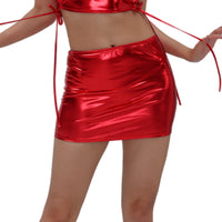 Gold-foil Patent Leather Sheath Skirt, Women's
