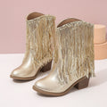 Western-style Runway Chic Chunky-heeled Fringed Ankle Boots