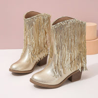 Western-style Runway Chic Chunky-heeled Fringed Ankle Boots
