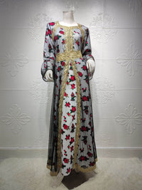 Middle Eastern Ethnic Style Printed Embroidery Lace Mesh Dress Dubai