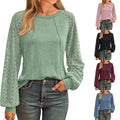 Women's Lace Patchwork Round Neck Pleated Long Sleeve Top