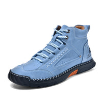 Cross-border PU Leather Handmade Stitching Ankle Boots Flat Lace-up Casual Shoes