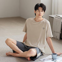 Men's Ice Silk Summer Short-Sleeve Shorts Thin Homewear Set