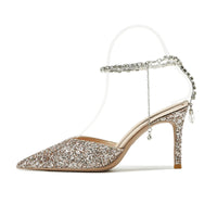 Sharp Pointed Rhinestone Chain High Heels With Fine Heels