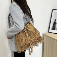 New European And American Simple Retro Tassel Drawstring Bucket Bag