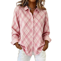 Womens Plaid Floral Print Long-Sleeve Blouse