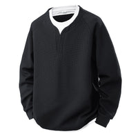 Contrast Colors False-two-piece Trendy V-neck Waffle Sweater Casual All-matching Tops