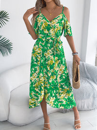 Women's Off Shoulder Cross V Neck Floral Print Camisole Vacation Maxi Dress