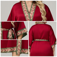 Womens Nightgown With Straps Solid-Color Luxurious Loungewear Satin Bathrobe Set