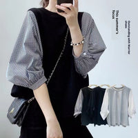Japanese And Korean Women's Summer Color-blocked Loose Round-neck Top