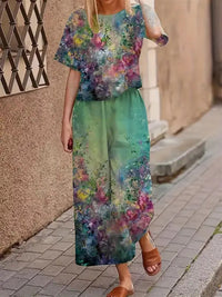 Casual Fashionable Loose-fitting Short-sleeve Crew-neck T-shirt And Pants Set