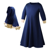 Girls Long Sleeve Color Matching Ruffle Lace Dress Bow Knot Turban