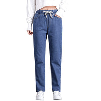 Straight Casual Elastic Waist Lace-up High-waist Jeans Women's Loose Pants