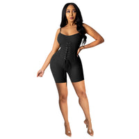 Female OL Commuter Solid Color Suspender Binding Jumpsuit