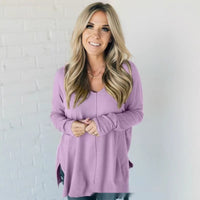 Women's Design Sewing Front Sweater Loose Knitwear Long Sleeve Top