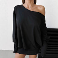 Elegant Off-shoulder Loose-fit Dress With Flared Sleeves