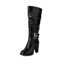 Simple Round Toe Design Womens High Heeled Over The Knee Boots