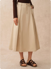 Khaki Tencel Cotton Type A Pleated Tooling Skirt