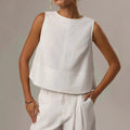 Casual Solid-color Crew-neck Sleeveless Loose-fit Shirt