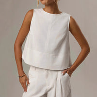 Casual Solid-color Crew-neck Sleeveless Loose-fit Shirt