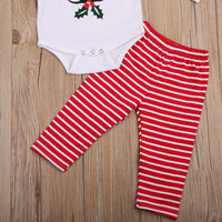 Children's Deer Head Top Red And White Striped Trousers Suit