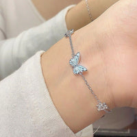 Blue Luminous Smart Butterfly Mori Style Aurora Clavicle Chain Butterfly Necklace For Women