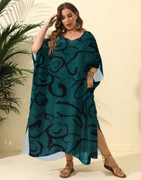 Irregular Print Loose Blouse Beach Vacation Split Floor-Length Dress