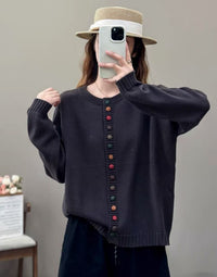 Women's Cotton Knitted Cardigan With Color Buckle Fashion Loose