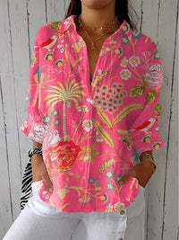 Womens Casual Long Floral-print Top