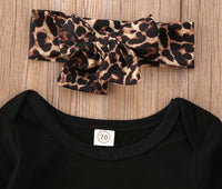 Long Sleeve Black Onesie Yellow Letter Three-piece Set