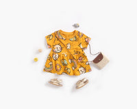 Girls' Dress With Cartoon Printed Summer Short Sleeves