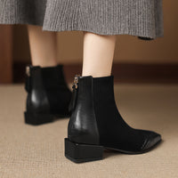 Pointed-toe Square-heeled Ankle Boots For Women