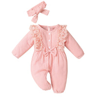 Cotton And Linen Lace Flying Sleeves Solid Color Romper For Girls