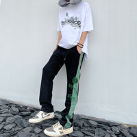 High Street Stripe Casual Pants Slim Fit Embroidery