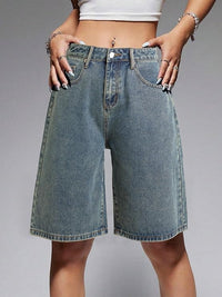Casual Mid-Waist Straight-Cut Cropped Denim Womens Pants