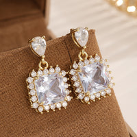 European And American Style French Minimal Luxe Square Zircon Earrings