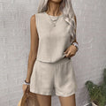 Solid-Colored Sleeveless Tank Top And Shorts Casual Two-Piece Set