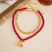 Vintage Red Acrylic Beaded Bent-Tube Necklace