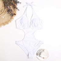 Simple Solid Color Hollow One-piece Bikini Swimsuit