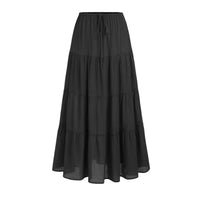 High-waisted Elastic-waist Tie-closure Loose-fit Patchwork Skirt