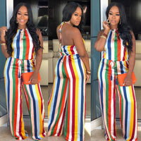 Rainbow Stripe Print European And American Women's Casual Jumpsuit