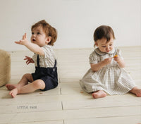 Ankesong Authentic Baby Summer Boys And Girls Baby Triangle Dress Short Sleeve Plaid Gentlemen And Women