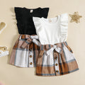 Flying Sleeve Plaid Skirt Two-piece Suit